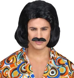 Overig Foute Herenpruik Halflang Zwart Met Snor -Sinterklaas Verkoop foute herenpruik halflang zwart met snor 2