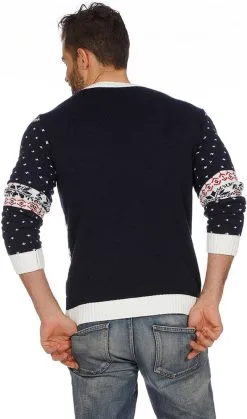 Overig Kersttrui Blauw Arreslee Met Rendieren -Sinterklaas Verkoop kersttrui blauw arreslee met rendieren achterkant