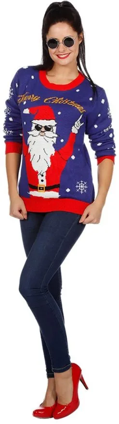 Overig Kersttrui Blauw Met Rocking Santa 11 Overig Kersttrui Blauw Met Rocking Santa -Sinterklaas Verkoop kersttrui blauw met rocking santa 1