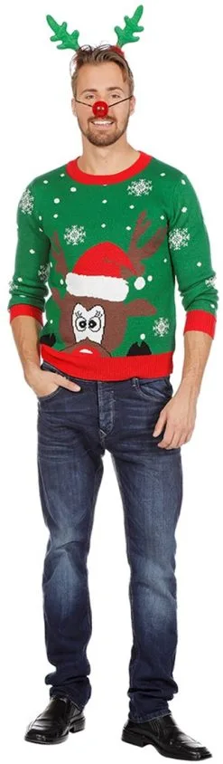 Overig Kersttrui Groen Met Hoofd Rudolf -Sinterklaas Verkoop kersttrui groen met hoofd rudolf 2