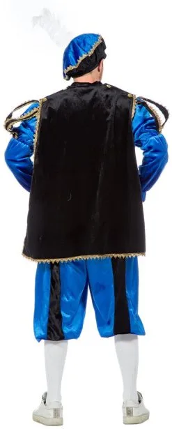 Overig Kostuum Zwarte Piet Luxe Met Cape Blauw 9 Overig Kostuum Zwarte Piet Luxe Met Cape Blauw -Sinterklaas Verkoop kostuum zwarte piet luxe met cape blauw achterkant