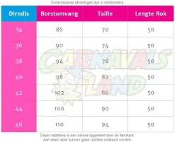 Overig Tiroler Dirndl Groen-Rood 50cm 2dlg. (100% Katoen) -Sinterklaas Verkoop maattabel 200210 h 2495 t 2105 tm t 2120 1