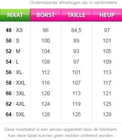 Overig Herenkostuum Kapitein -Sinterklaas Verkoop maattabel 76