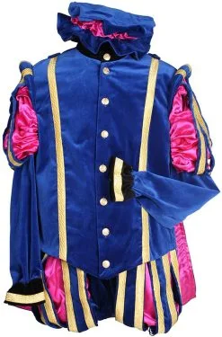 Overig Pietenkostuum Madrid Fluweel Met Cape Blauw-Roze
