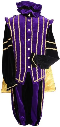 Overig Pietenkostuum Marbella Katoen Fluweel Paars/Zwart