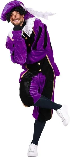 Overig Pietenpak Carlos Polyester Fluweel Paars/Zwart -Sinterklaas Verkoop pietenpak carlos polyester fluweel paars zwart 2
