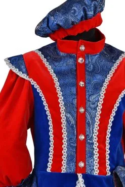 Overig Pietenpak Pedro Fluweel Luxe Blauw-Rood -Sinterklaas Verkoop pietenpak pedro fluweel luxe blauw rood detail