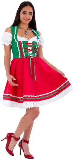 Overig Tiroler Dirndl Groen-Rood 50cm 2dlg. (100% Katoen) -Sinterklaas Verkoop tiroler dirndl groen rood 50cm 2dlg 100 katoen 1