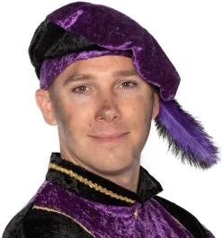 Overig Zwarte Piet Baret Paars Met Veertjes (Velours)
